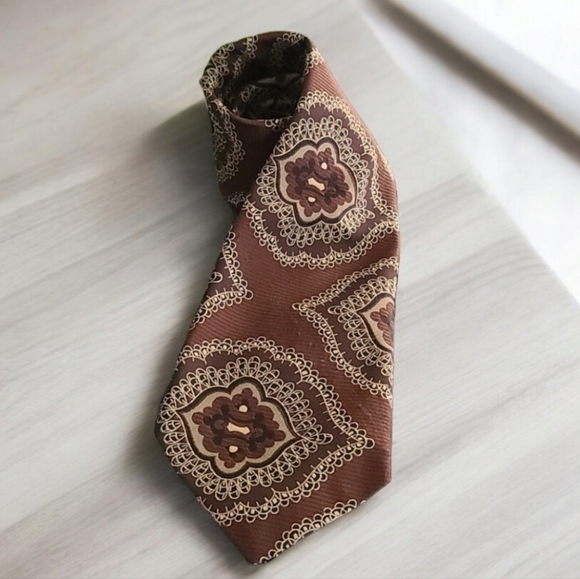 Vintage 70's MCM Retro Pavanne Mens Dress Tie Cravats Brown Polyester - Picture 1 of 11